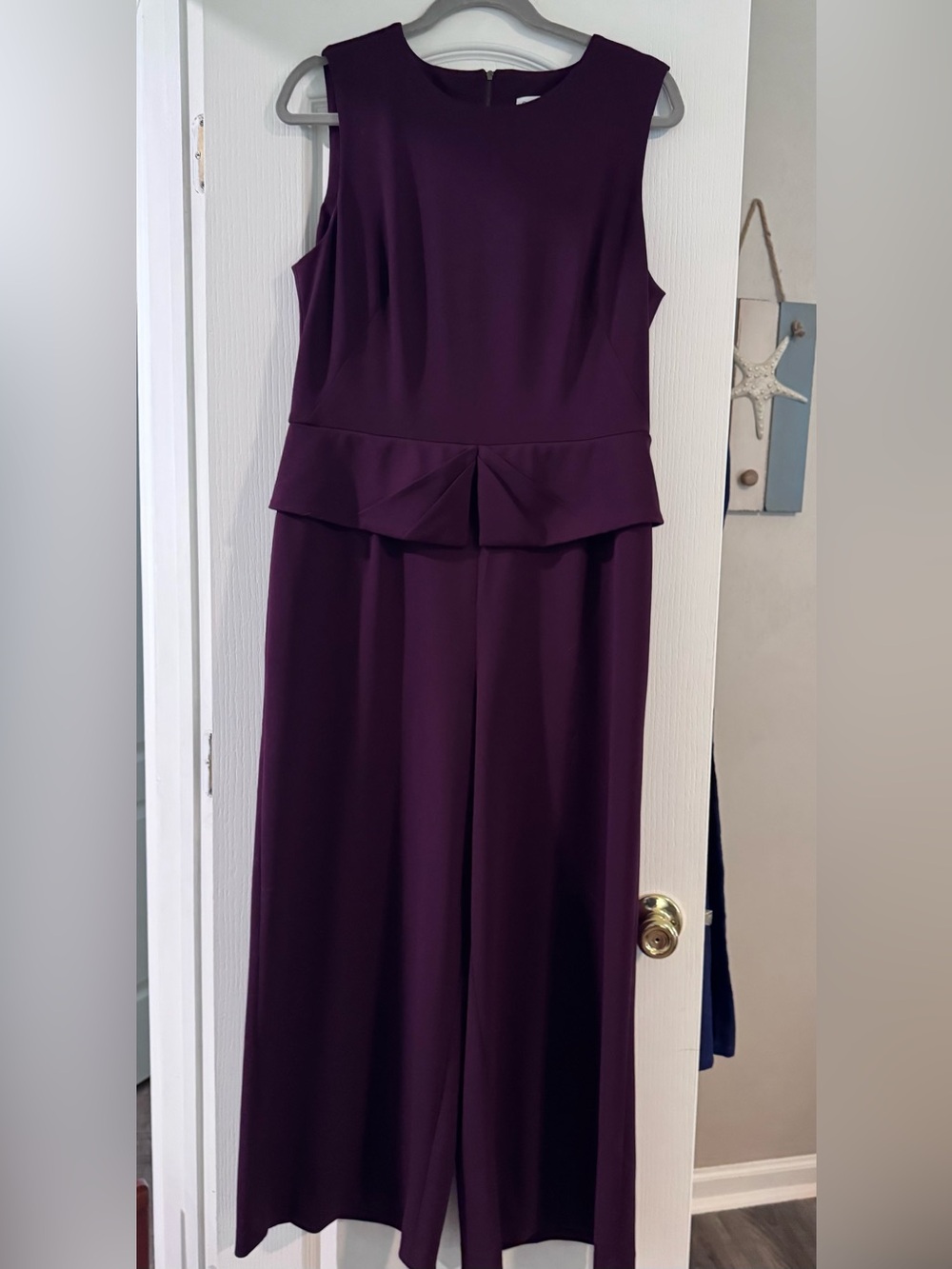 Calvin Klein Sleeveless Plum Jumpsuit with Peplum Waist